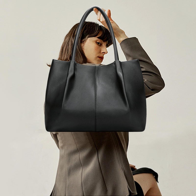 KKXIU Tote Bag for Women Vegan Leather Shoulder Purse Large Capacity Travel Bag (Black) - Image 3
