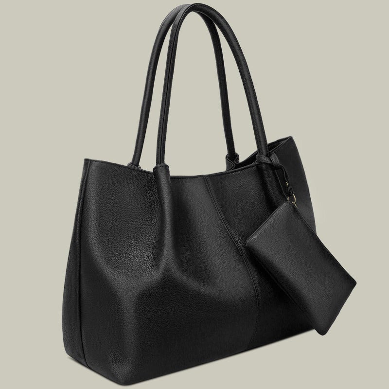 KKXIU Tote Bag for Women Vegan Leather Shoulder Purse Large Capacity Travel Bag (Black) - Image 4
