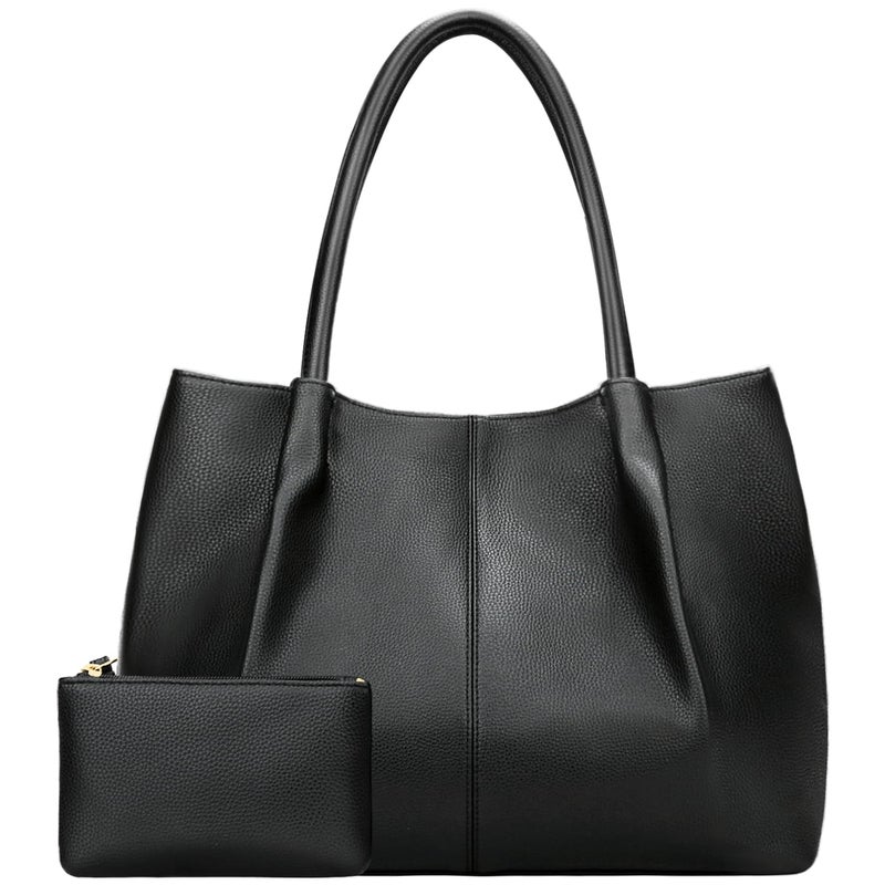 KKXIU Tote Bag for Women Vegan Leather Shoulder Purse Large Capacity Travel Bag (Black) - Image 1