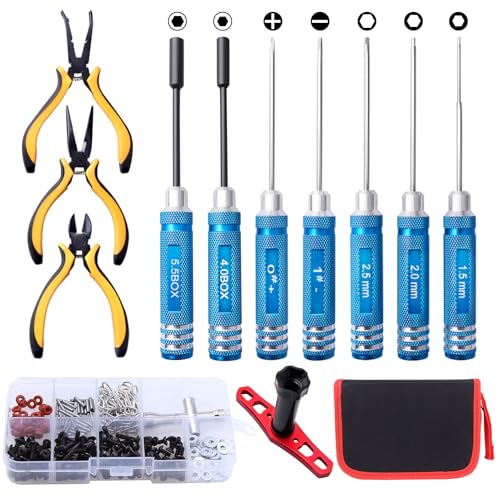 GoHobby 13in1 RC Tools Kits Box Set RC Screw Kit Hex Phillips Flat Nut Drivers Pliers Wrench Repair Tools Screwdriver Set for Traxxas Arrma Axial Redcat Losi RC Model Car Drone Boat - Image 1