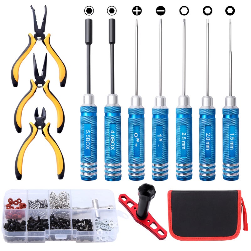 GoHobby 13in1 RC Tools Kits Box Set RC Screw Kit Hex Phillips Flat Nut Drivers Pliers Wrench Repair Tools Screwdriver Set for Traxxas Arrma Axial Redcat Losi RC Model Car Drone Boat - Image 2