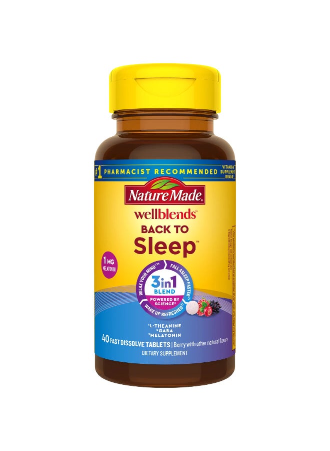 Nature Made Wellblends Back To Sleep Supplement, 1mg Melatonin, 100mg L-theanine, 100mg GABA, 40 Fast Dissolve Tablets - Image 1