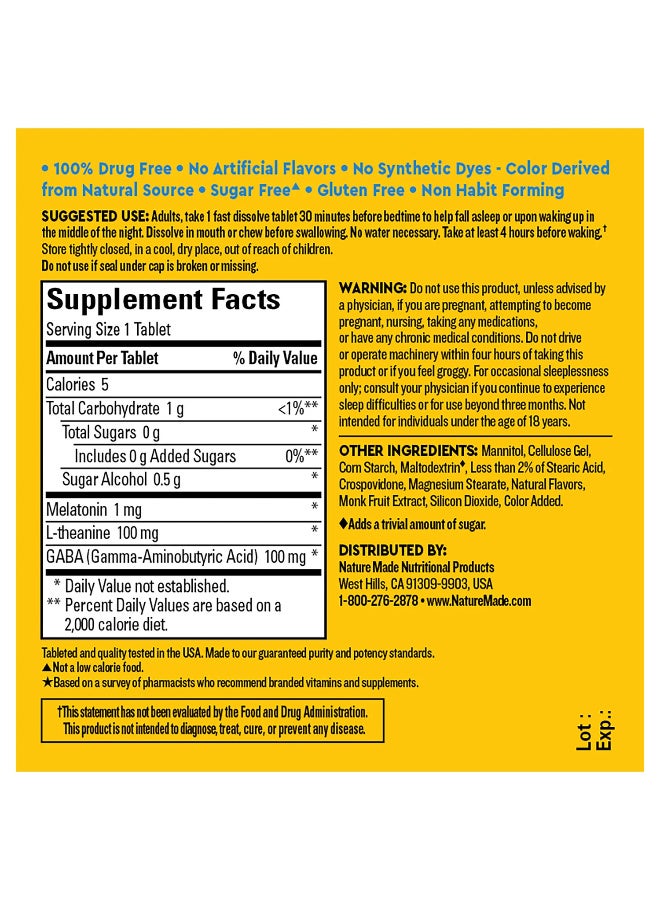 Nature Made Wellblends Back To Sleep Supplement, 1mg Melatonin, 100mg L-theanine, 100mg GABA, 40 Fast Dissolve Tablets - Image 3