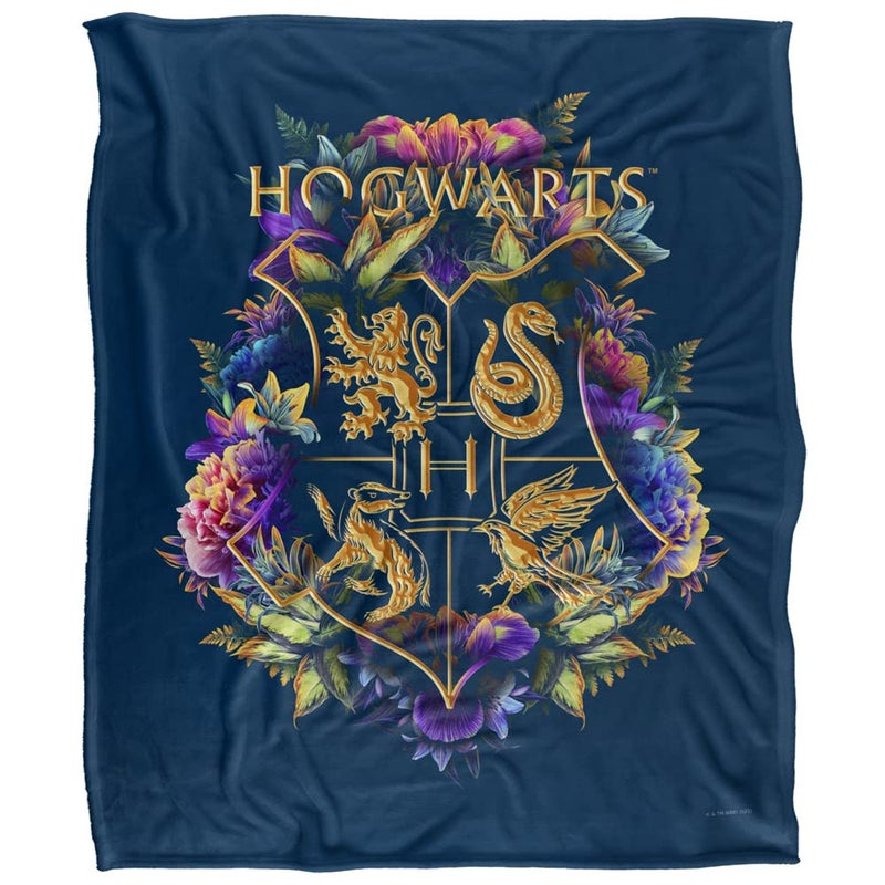 LOGOVISION Harry Potter Hogwarts Multi-Colored Floral Crest Officially Licensed Silky Touch Super Soft Throw Blanket 50"" x 60"" - Image 2