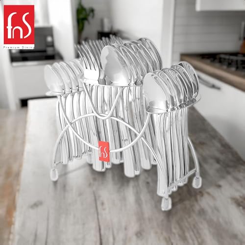 FnS Venice 24 Pcs Premium Stainless Steel Cutlery Set with Stand (6 Dinner Spoon, 6 Dinner Fork, 6 Baby Spoon, 6 Tea Spoon) - Image 2