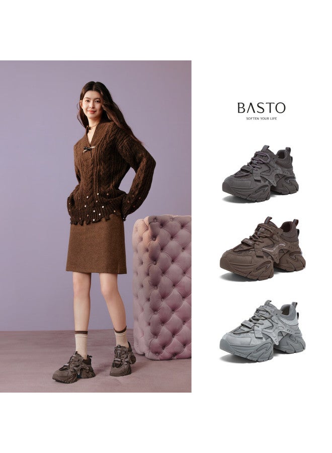 Basto 26 Spring Dad Sneakers Trendy Sports Thick-soled Height-increasing Women's Casual Shoes G8897am6 Brown Size 36 - Image 4