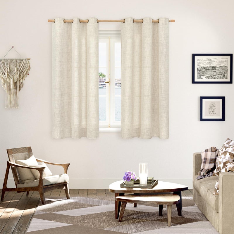 YoungsTex 48 Inches Long Linen Curtains for Short Window, Boho Semi Sheer Drapes Textured Light Filtering with Bronze Grommet Privacy for Bedroom Living Room Windows, 42 x 48 Inch, 2 Panels - Image 2
