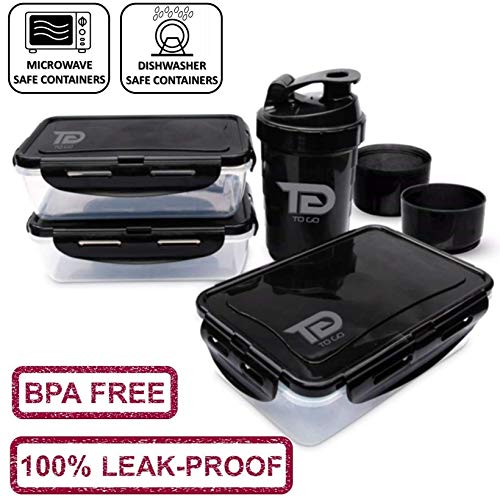 Togo TO GO Meal Prep Bag Insulated Lunch Meals Bag W/6 Portion Control Containers,2 ICE PACKS, Shaker, Pill Box,With an Adjustable shoulder. bag for meals (Black) - Image 3