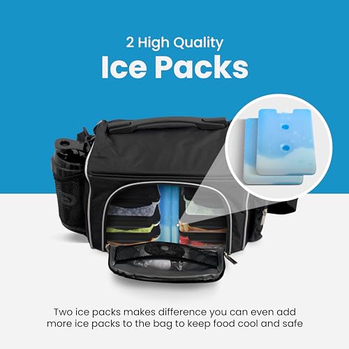 Togo TO GO Meal Prep Bag Insulated Lunch Meals Bag W/6 Portion Control Containers,2 ICE PACKS, Shaker, Pill Box,With an Adjustable shoulder. bag for meals (Black) - Image 5