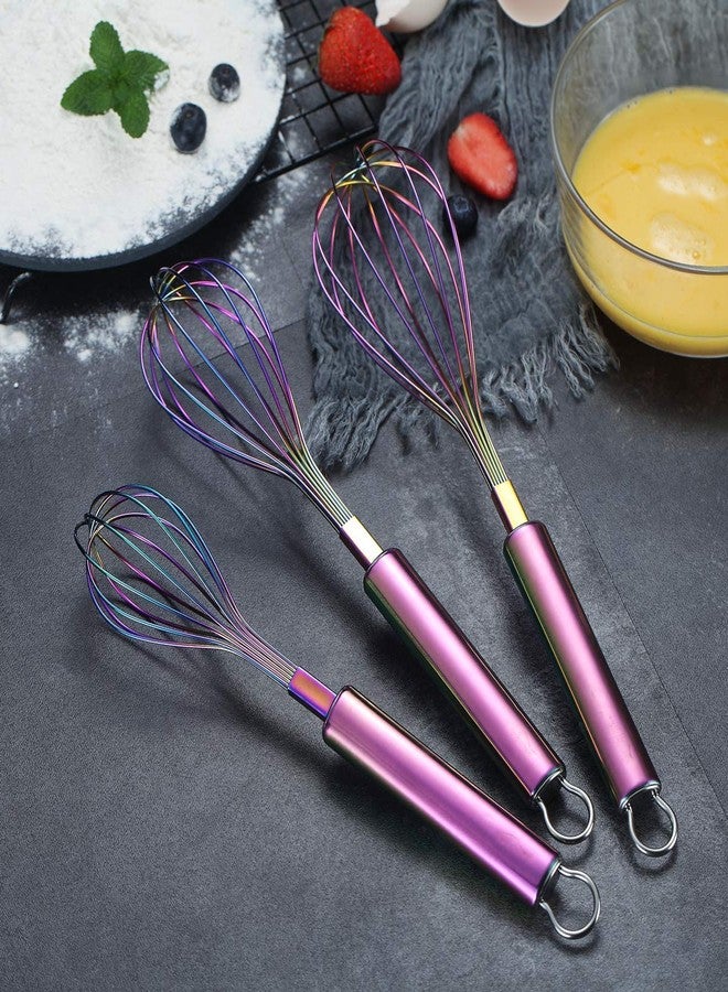 Berglander Rainbow Whisk Pack of 3 Stainless Steel 8",10",12", Titianium Plating Colorful Whisk for Cooking, Beater,Wire Whisk Set Kitchen Wisk (Rainbow) - Image 2