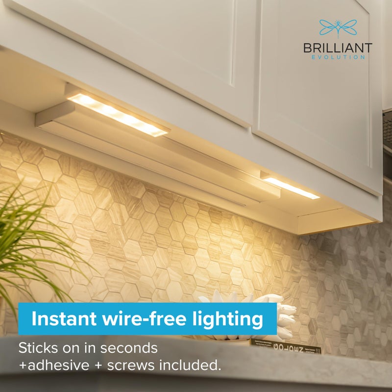 Brilliant Evolution Pack of 2 Wireless LED Stick on Lights Battery Operated Under Cabinet Lighting - 8.5 Inches Long - 65 Lumens Push Light for Kitchen, Closet, and Countertops - Image 2