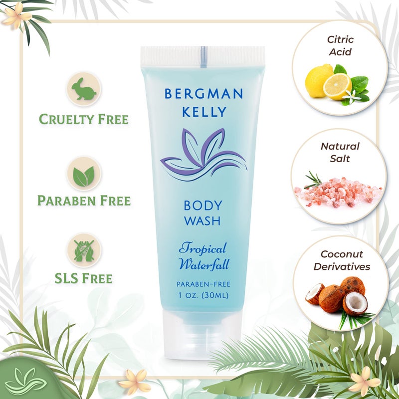 BERGMAN KELLY Travel Size Body Wash (1 fl oz, 100 PK, Tropical Waterfall), Delight Your Guests with an Invigorating and Refreshing Hotel Body Wash, Mini and Small Size Guest Hotel Toiletries in Bulk - Image 2