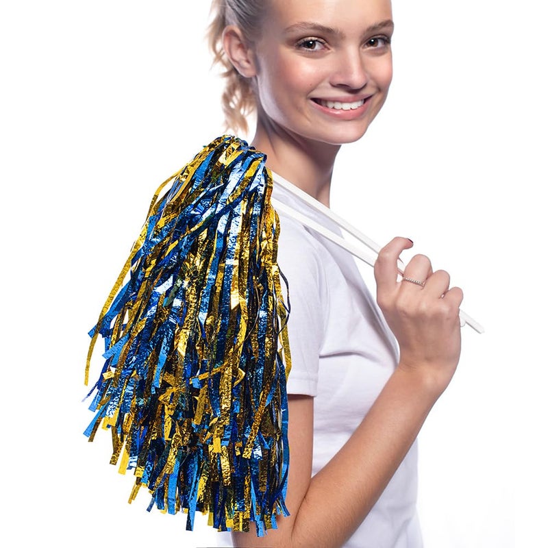 Anderson's Metallic Blue and Gold Foil Textured School Spirit Shakers, Cheerleader Pom Poms, Football, Basketball, Homecoming Squad, Team, Party, Dance, Club, Performance, Fan Celebration Pack of 10 - Image 2