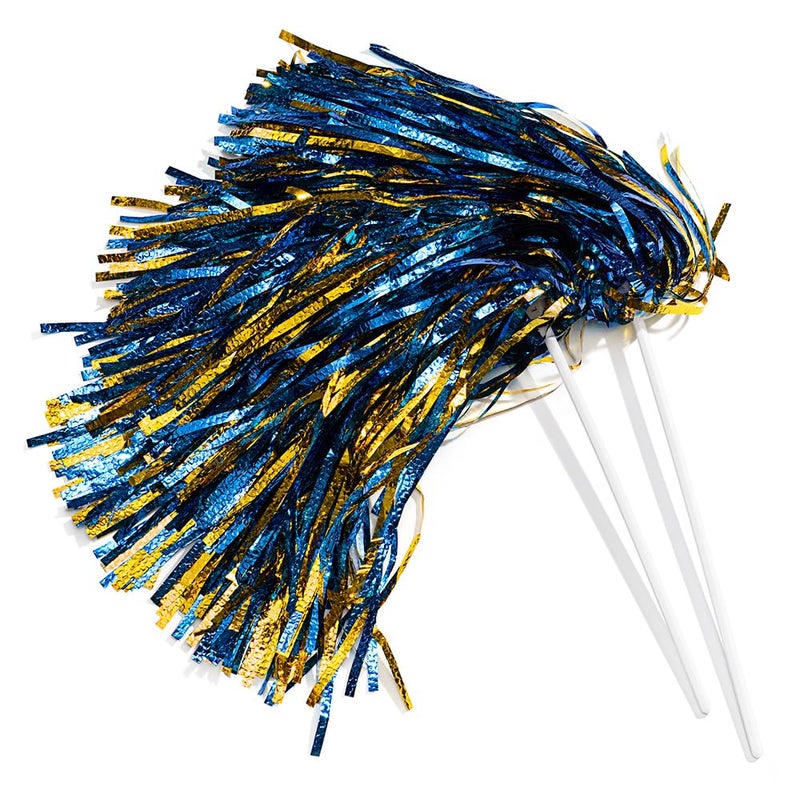 Anderson's Metallic Blue and Gold Foil Textured School Spirit Shakers, Cheerleader Pom Poms, Football, Basketball, Homecoming Squad, Team, Party, Dance, Club, Performance, Fan Celebration Pack of 10 - Image 1