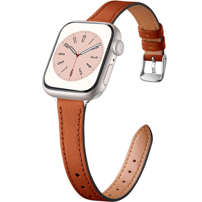 Charlam Compatible with Apple Watch Bands for Women 41mm 40mm 38mm 42mm 44mm 45mm 46mm, Top Grain Soft Leather Bands Slim Wristband for iWatch SE, iWatch Series 11 10 9 8 7 6 5 4 3 2 1, London Tan - Image 1