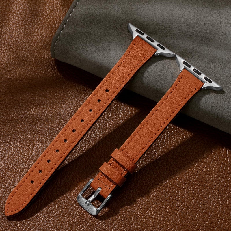 Charlam Compatible with Apple Watch Bands for Women 41mm 40mm 38mm 42mm 44mm 45mm 46mm, Top Grain Soft Leather Bands Slim Wristband for iWatch SE, iWatch Series 11 10 9 8 7 6 5 4 3 2 1, London Tan - Image 5
