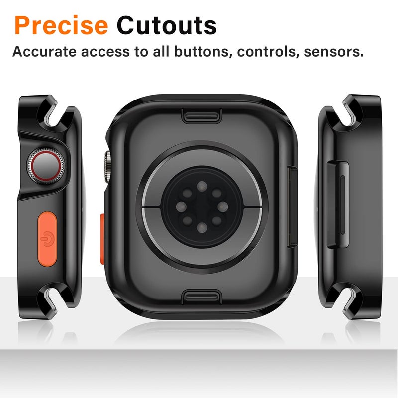 Amizee 2 Pack Rugged Case Compatible with Apple Watch Case Series 9/8/7 45mm Series 6/5/4/SE 3 2 1 44mm, Soft TPU Shockproof Bumper Drop Proof Protective Cover for iWatch (Plating Black/Clear) - Image 4