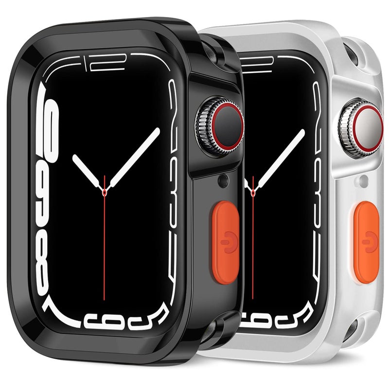 Amizee 2 Pack Rugged Case Compatible with Apple Watch Case Series 9/8/7 45mm Series 6/5/4/SE 3 2 1 44mm, Soft TPU Shockproof Bumper Drop Proof Protective Cover for iWatch (Plating Black/Clear) - Image 1
