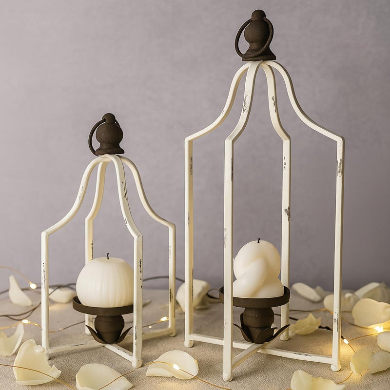 Fenisam 12.5" & 16.5" Timeless Cozy Decorative Lanterns Set of 2, Handcrafted Metal Iron Candle Holders, Farmhouse Elegance Fireplace Mantel Table Festive Gatherings Decor - Image 2