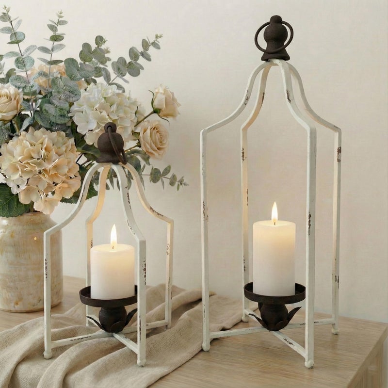 Fenisam 12.5" & 16.5" Timeless Cozy Decorative Lanterns Set of 2, Handcrafted Metal Iron Candle Holders, Farmhouse Elegance Fireplace Mantel Table Festive Gatherings Decor - Image 1