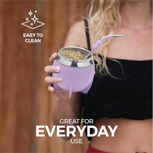 BALIBETOV Yerba Mate Cup And Bombilla Set, Includes Stainless steel Yerba Mate Gourd, Premium Bombilla Mate and Cleaning Brush (Lilac) - Image 3
