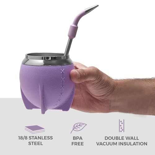 BALIBETOV Yerba Mate Cup And Bombilla Set, Includes Stainless steel Yerba Mate Gourd, Premium Bombilla Mate and Cleaning Brush (Lilac) - Image 4