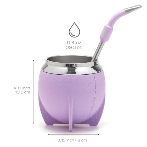 BALIBETOV Yerba Mate Cup And Bombilla Set, Includes Stainless steel Yerba Mate Gourd, Premium Bombilla Mate and Cleaning Brush (Lilac) - Image 5