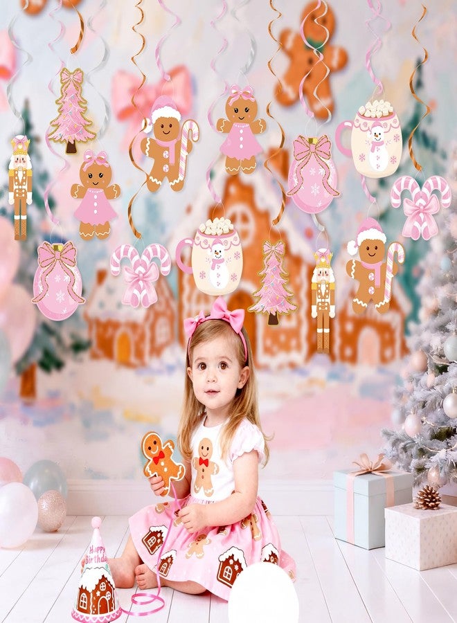 كي كوميد مجموعة زينة حفلات عيد الميلاد من K KUMEED، 20 قطعة، بتصميم رجل خبز الزنجبيل اللطيف، مع شرائط زينة معلقة على السقف، وقوس وردي، وكوب شوكولاتة ساخنة، وزينة لحفلات أعياد الميلاد وحفلات استقبال المولود. - Image 4
