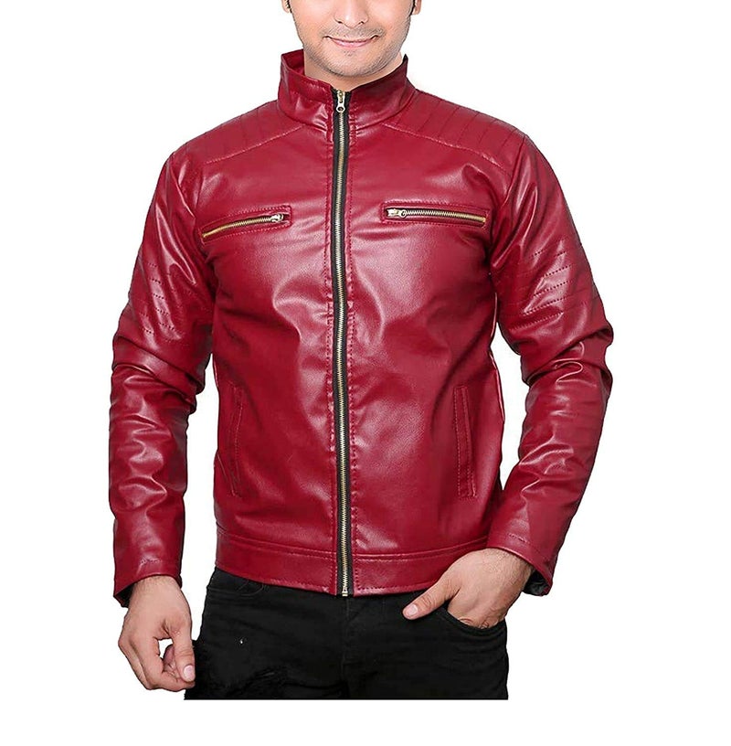 JMP Men's Biker Leather Jacket (Red,Small) - Image 2