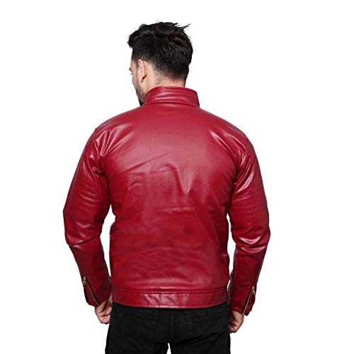JMP Men's Biker Leather Jacket (Red,Small) - Image 4