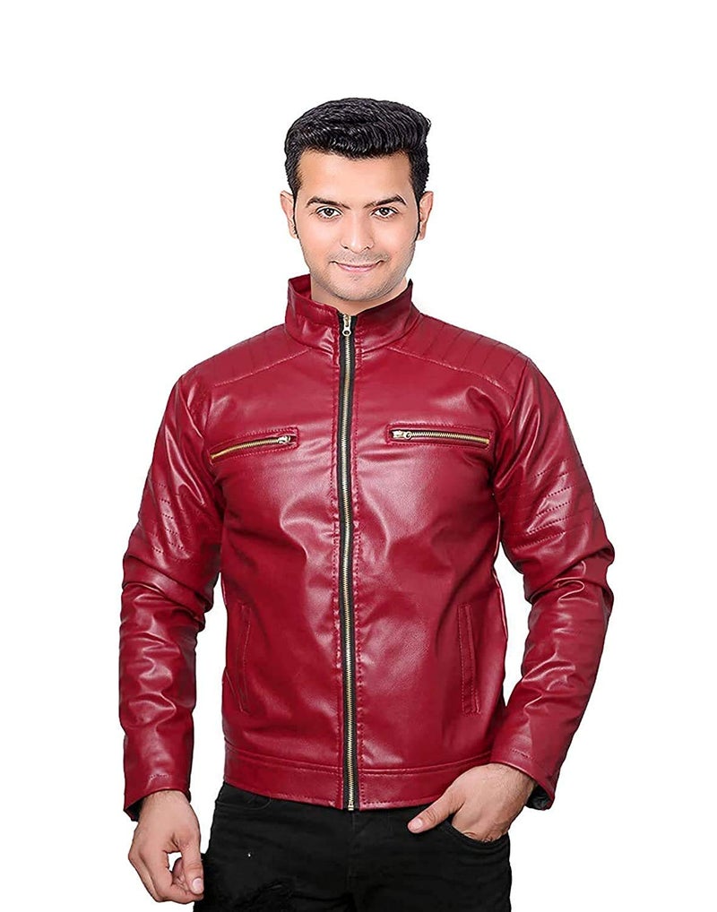 JMP Men's Biker Leather Jacket (Red,Small) - Image 3