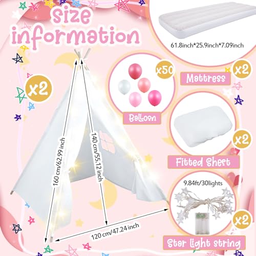 Lemosae 2 Pack Kids Teepee Tent with MattressFitted SheetLight StringWashable Natural Cotton Toddler Play Tent for Girls Boys Indoor Outdoor Sleepover Slumber Birthday PartyWhite - Image 5