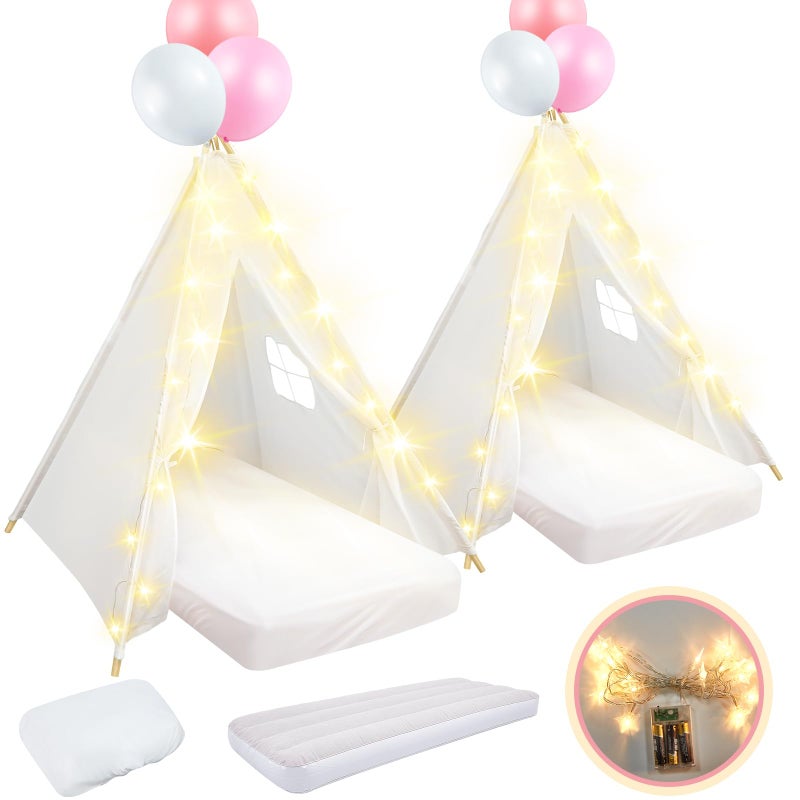 Lemosae 2 Pack Kids Teepee Tent with MattressFitted SheetLight StringWashable Natural Cotton Toddler Play Tent for Girls Boys Indoor Outdoor Sleepover Slumber Birthday PartyWhite - Image 2