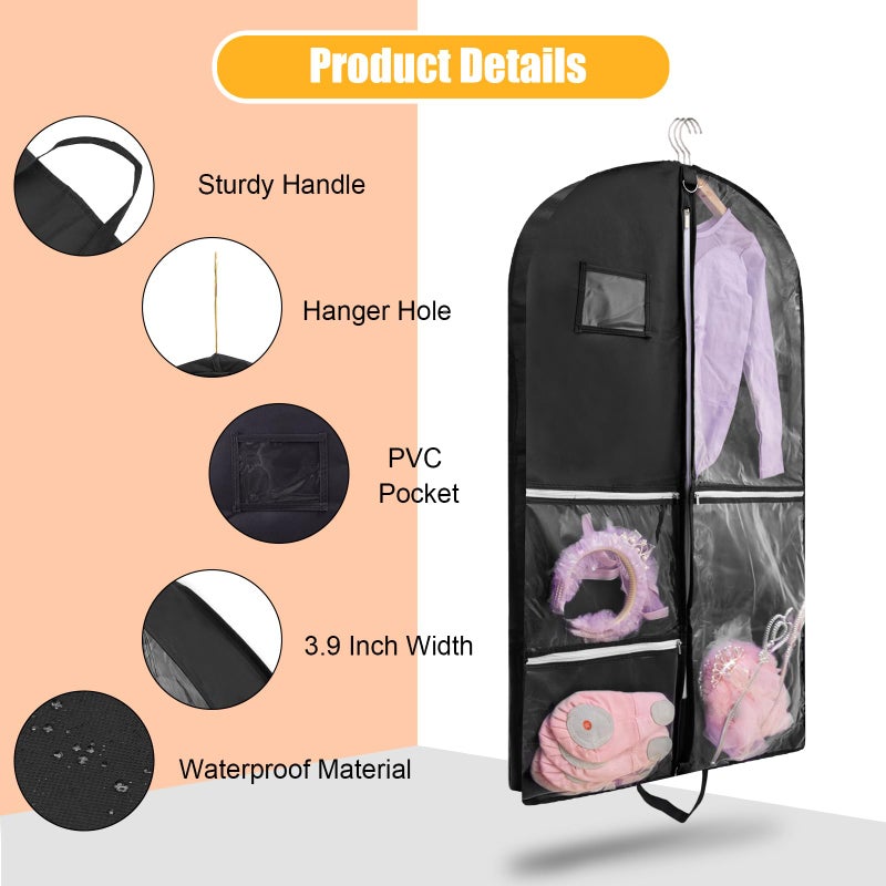 QEES 1 Pack Garment Bag for Dance Costumes,40 Inch Dance Garment Bags for Dancers Kids Dance Recital Bags Competition Cheer Uniform Garment Bag for Travel Storage,Dance Recital Gifts for Girls - Image 3