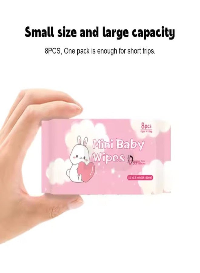 ZITWA Mini Baby Wet Wipes 8-Pack (64 Pcs) | Portable Travel Size Pink Wipes | 99% Pure Water | pH Balanced Cleansing & Moisturising Wipes for Baby Hands, Face & Sensitive Skin - Image 4