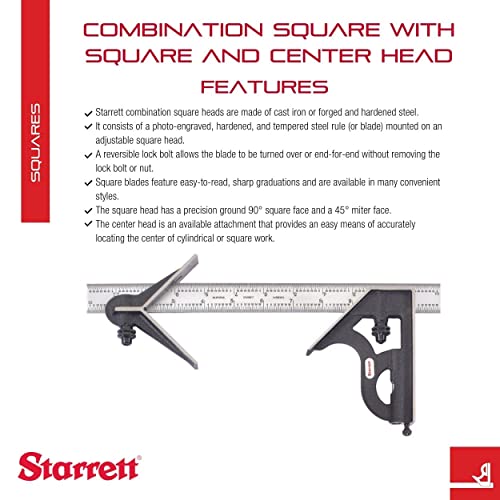Starrett مربط ستاريت الفولاذي مع رأس مربع ورأس مركزي - طول الشفرة 12 بوصة، رؤوس من الحديد الزهر، فولاذ مقسى، قفل قابل للعكس، نوع تخرج 4R - C11HC-12-4R - Image 2