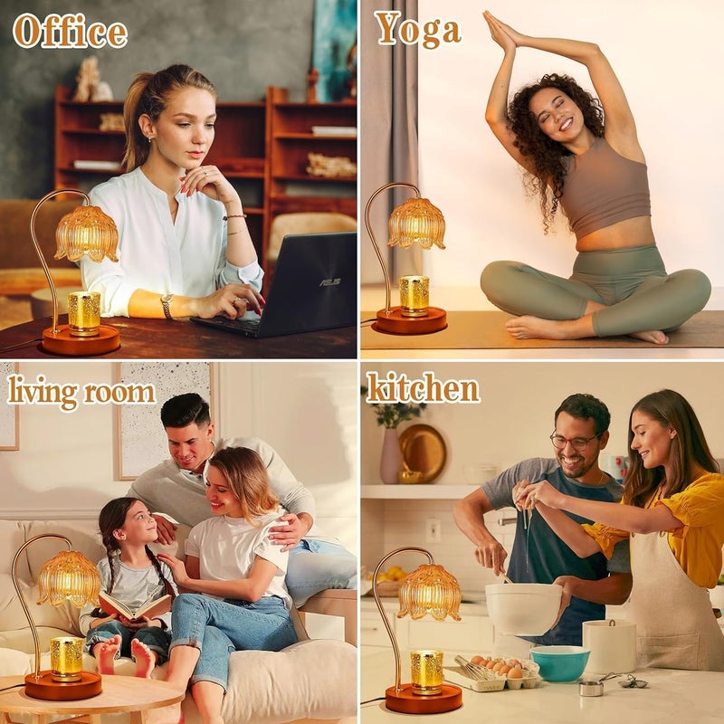 أكسلوت مصباح مدفأة الشموع، مدفأة شمع زهرة الكريستال مع مخفت ضوء، قابل لتعديل الحرارة، مؤقت طويل، مدفأة شموع مضيئة مع مصباحين متوافقة مع شموع الجرة، الشموع المعطرة، زينة منزلية أنيقة (بني فاتح) - Image 4