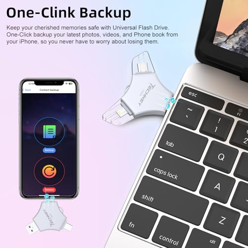 TECHKEY MFi Certified USB 3.0 Flash Drive 128GB for iPhone, 3in1 External Memory Photo Keeper Storage Stick for Picture/Video/Data Saver/Backup, High Speed Thumb/Jump/Hard Drives for iPhone/iPad/Android/PC - Image 4