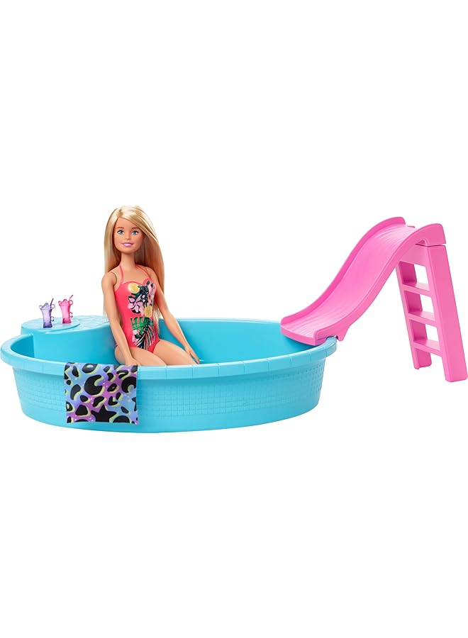 Barbie Doll 11.5 Inch Blonde And Pool Playset With Slide And Accessories  - Image 1