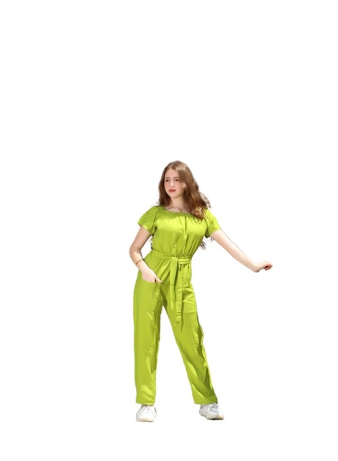 Girls' green exit jumpsuit (material is Spanish linen),  - Image 1