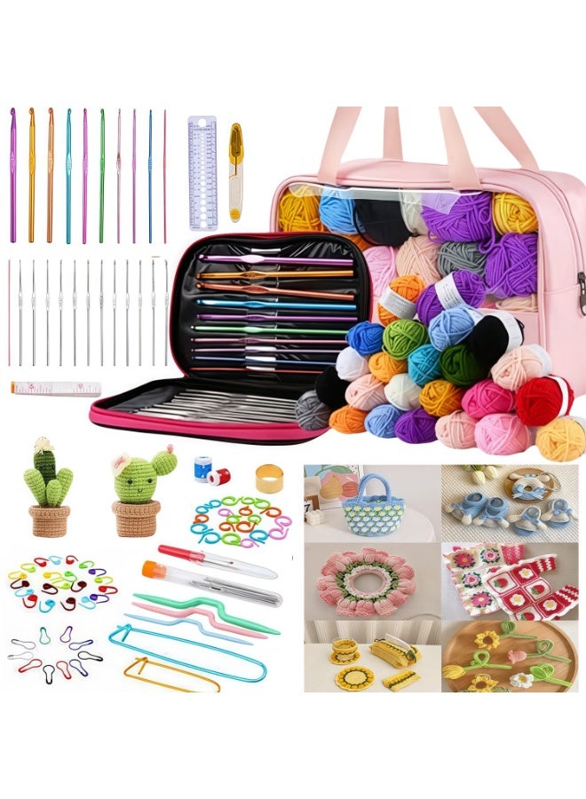 والالا مجموعة كروشيه 127 قطعة، مع حقيبة تخزين وخطافات كروشيه، بألوان متعددة، خفيفة الوزن ومتينة، مناسبة للمبتدئين ومجموعات الكروشيه المتقدمة، هدية مثالية للجدة والزوجة والعائلة، متعددة الألوان - Image 1