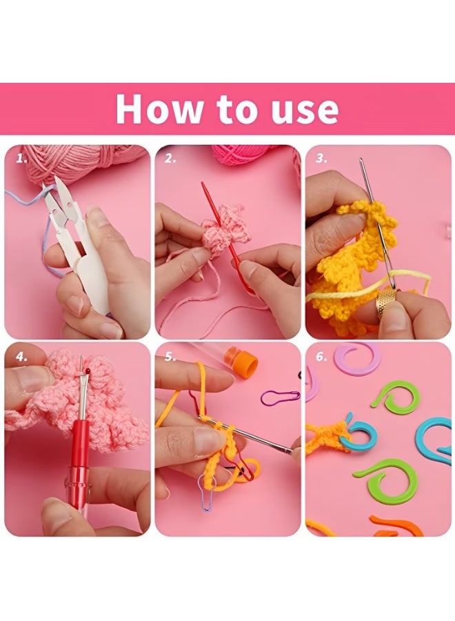 والالا مجموعة كروشيه 127 قطعة، مع حقيبة تخزين وخطافات كروشيه، بألوان متعددة، خفيفة الوزن ومتينة، مناسبة للمبتدئين ومجموعات الكروشيه المتقدمة، هدية مثالية للجدة والزوجة والعائلة، متعددة الألوان - Image 4