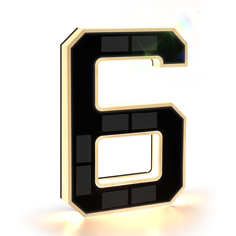 ISUNMEA 9 Inch Solar Lighted House Numbers for Outside, Light Up Waterproof LED Address Numbers Signs for Houses, Large Personalized Illuminated Exterior Modern House Numbers Light (6-Black, 9IN) - Image 1