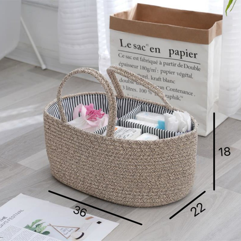 Baby Diaper Storage Basket: Flax Cotton String Woven - Detachable Design Versatile Storage Basket for Small Spaces Home Organization & On-the-go Use - Image 1