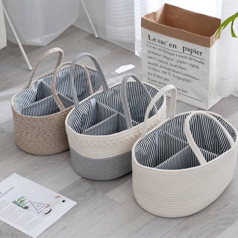 Baby Diaper Storage Basket: Flax Cotton String Woven - Detachable Design Versatile Storage Basket for Small Spaces Home Organization & On-the-go Use - Image 2