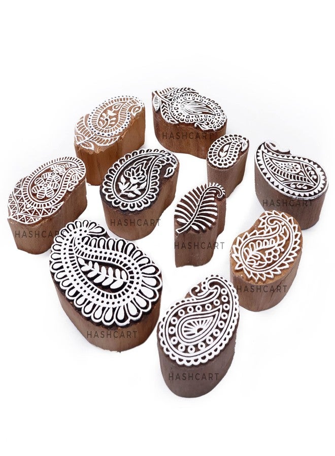 TwoGrams | Set of 10 | Paisley Design Baren for Blocks Printing | Handcarved Wooden Stamps for Scrapbooking | Fabric Designing | Art Craft | Pottery Craft | Project Making - Image 2