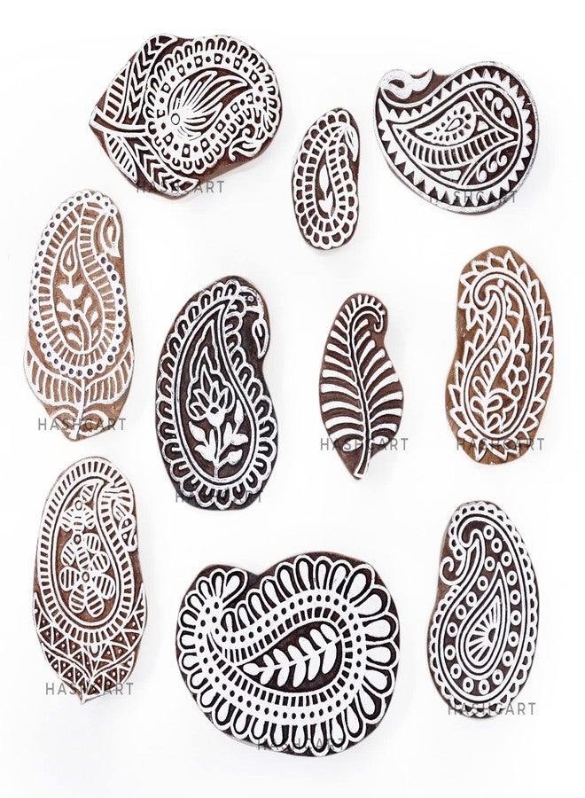 TwoGrams | Set of 10 | Paisley Design Baren for Blocks Printing | Handcarved Wooden Stamps for Scrapbooking | Fabric Designing | Art Craft | Pottery Craft | Project Making - Image 1