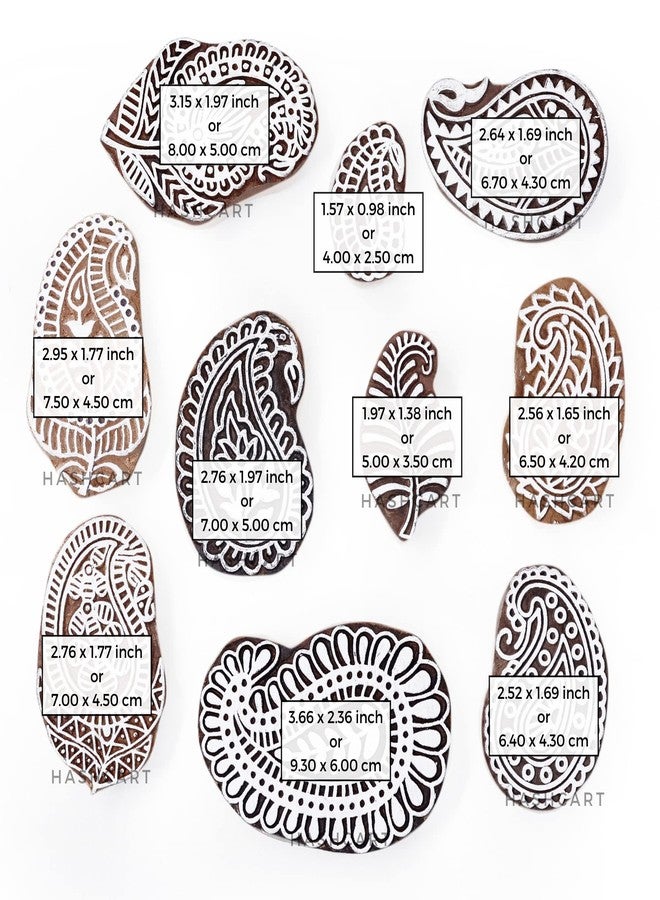 TwoGrams | Set of 10 | Paisley Design Baren for Blocks Printing | Handcarved Wooden Stamps for Scrapbooking | Fabric Designing | Art Craft | Pottery Craft | Project Making - Image 4