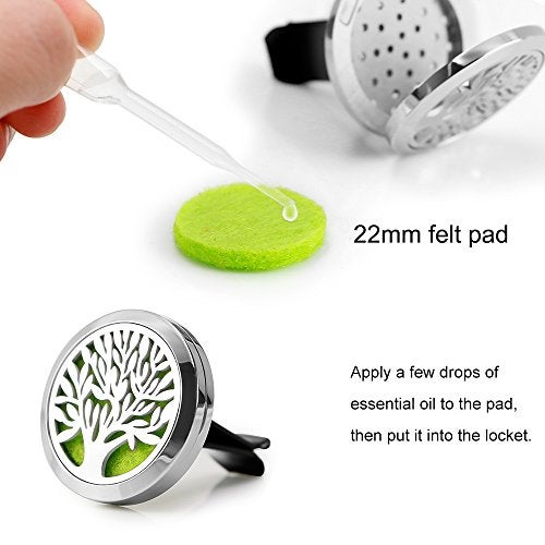 RoyAroma 2PCS 30mm Car Aromatherapy Essential Oil Diffuser Stainless Steel Locket with Vent Clip 12 Felt Pads - Image 2