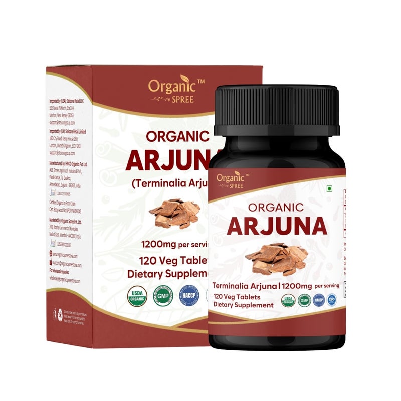 ORGANIC SPREE Arjuna 120 Tablets USDA Organic Terminalia Arjuna Supplement Supports Heart Cardiovascular Health